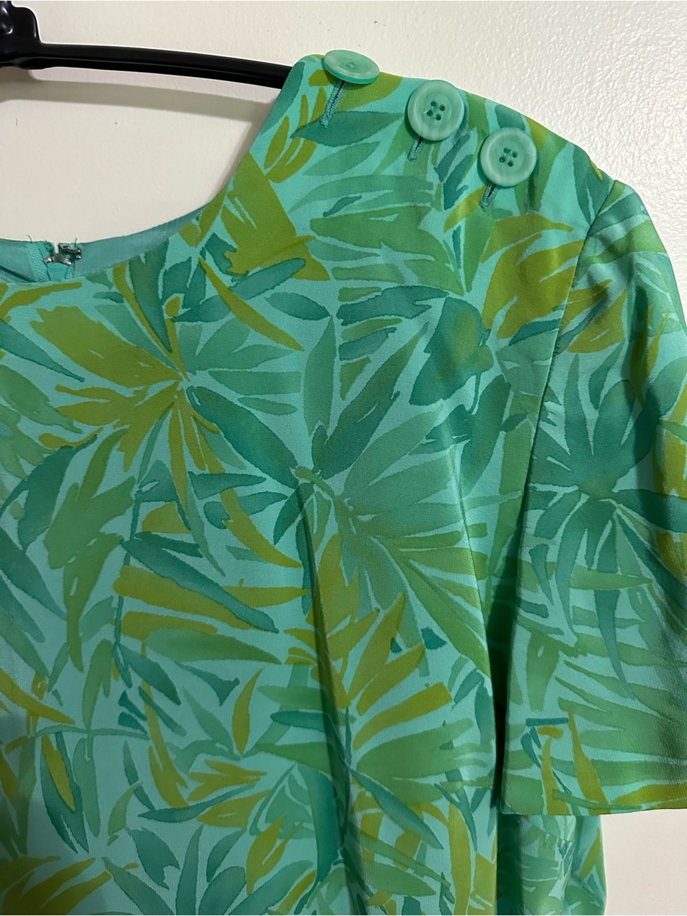Vintage Maggy London Mint Green Tropical-Print Silk Dress - Picture 5 of 7